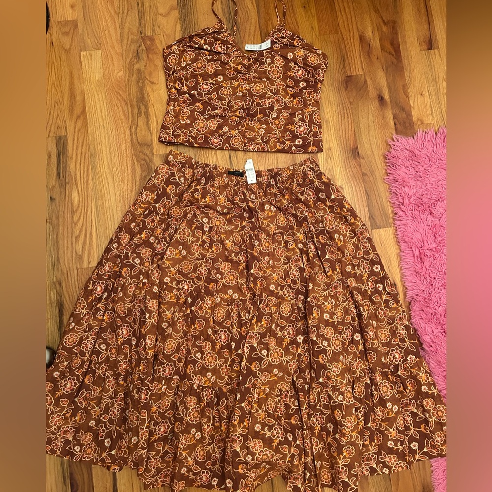 NWT J. Crew Brown Floral Skirt and matching top